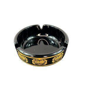 VTG Golden Nugget Black Glass Ashtray With Yellow Logo Casino Gambling MCM